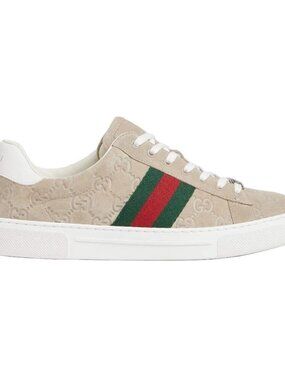 Gucci Men's Ace Sneaker With Web Oatmeal Size UK 10.5